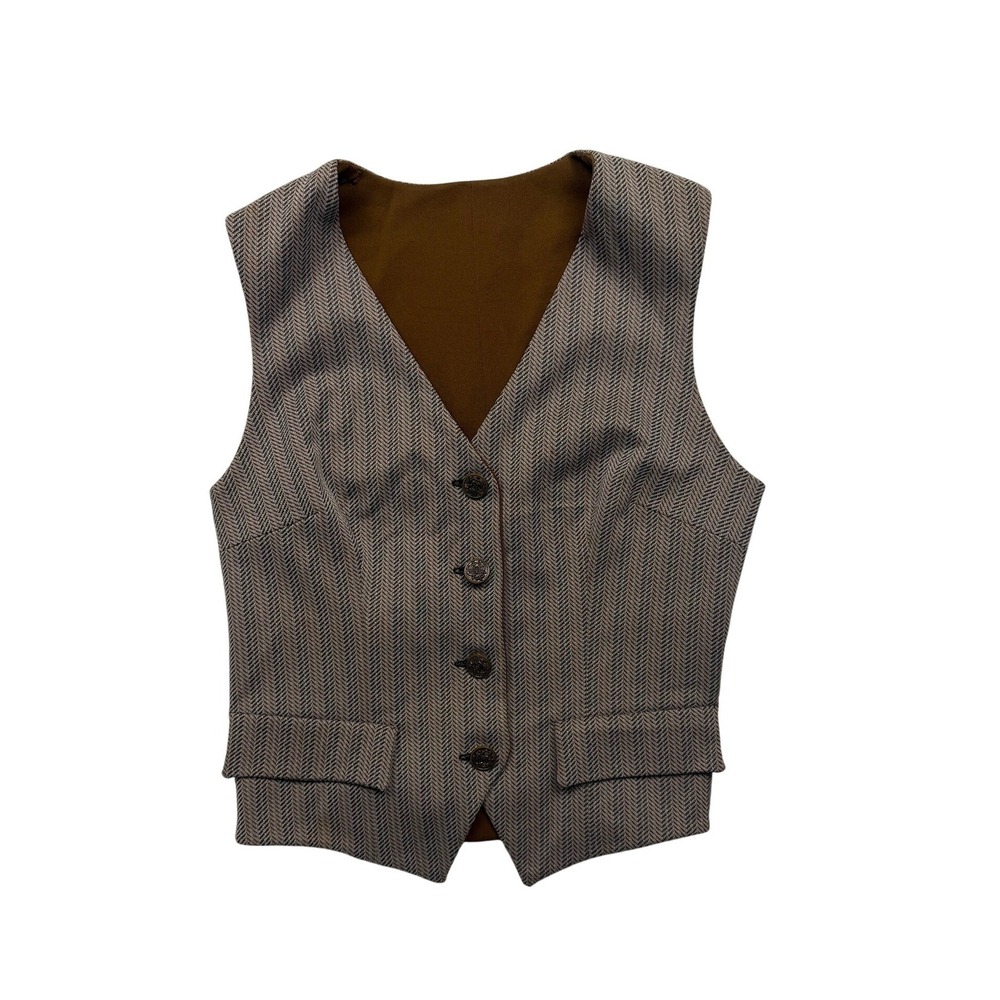Vintage Herringbone Tailored Vest Brown Tan Buckle Women's XS